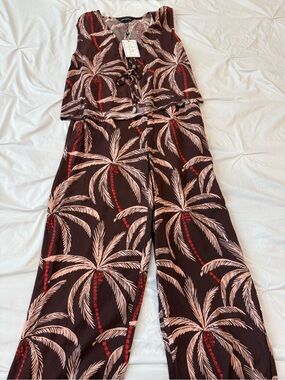 Palm-Print Wide Leg Set